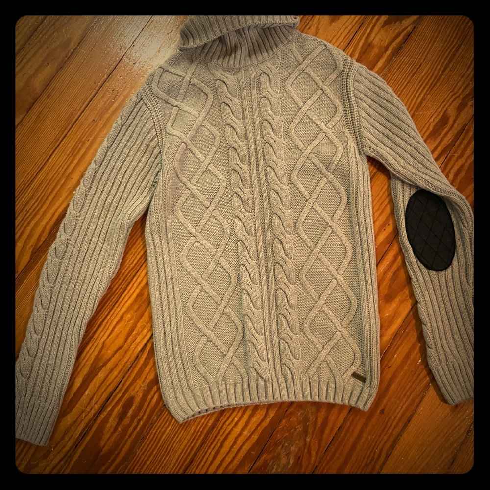 Barbour turtleneck with leather patch sleeves